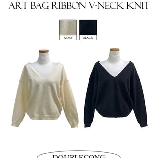 Art Back Ribbon V Neck Knit