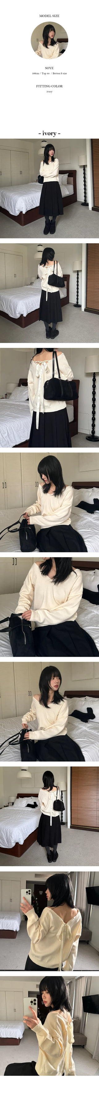 Art Back Ribbon V Neck Knit