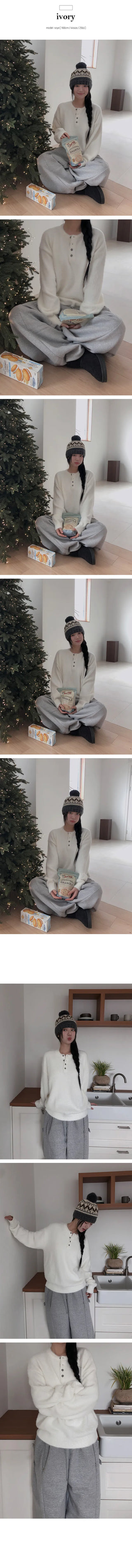 Hori Henley Neck Angora Cozy Loose Fit Knit