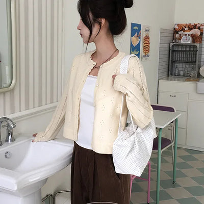Ruri Punching Shirring Crop Cardigan