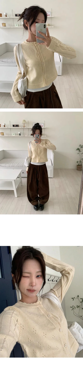 Ruri Punching Shirring Crop Cardigan