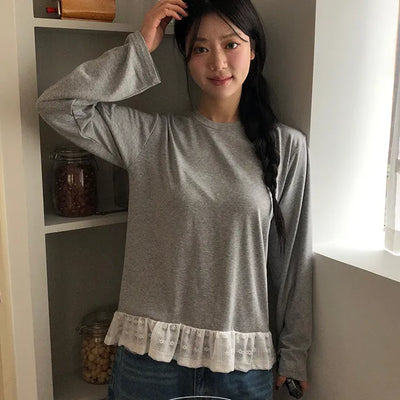 Coconut Ruffle Frill Fleece Long Sleeve T Shirt