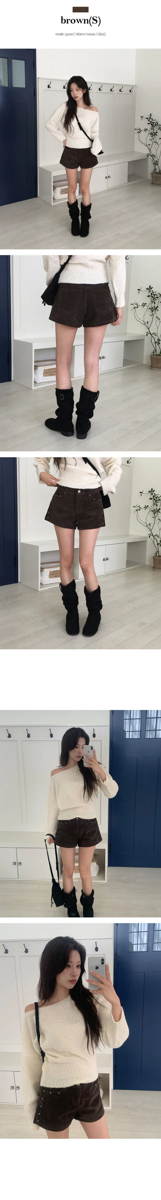 Heating Corduroy Studded Shorts