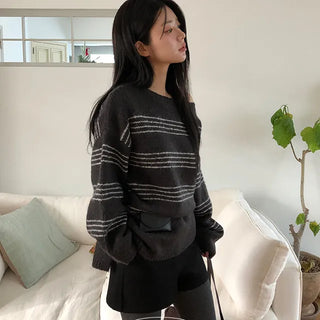 Poppy Color Block Single breasted Over Soft Fit Wool Loose Knit