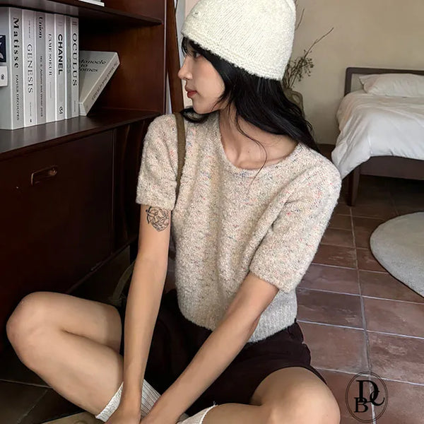 Arc Mix Color Round Short Sleeve Knit
