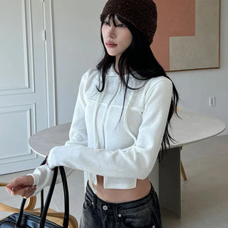 Waistline Cut Slim Hooded Zip Up