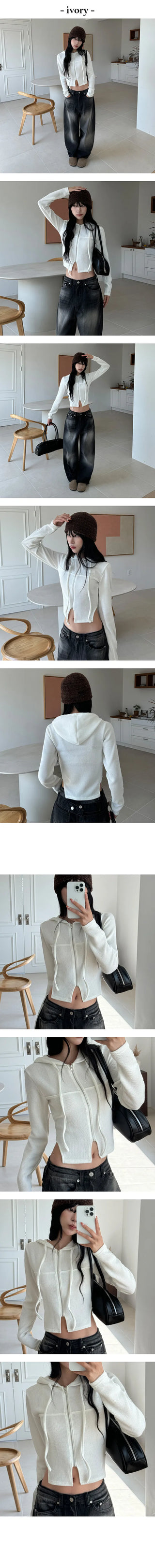 Waistline Cut Slim Hooded Zip Up