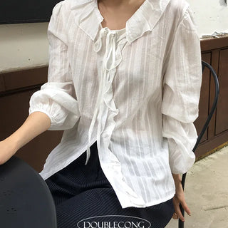 V Frill Front Ribbon Blouse