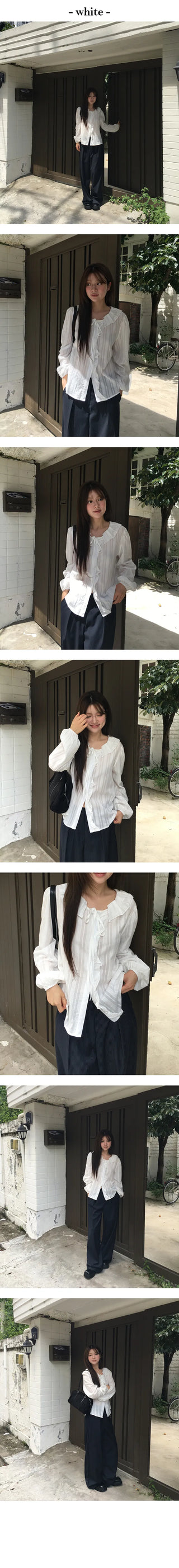 V Frill Front Ribbon Blouse