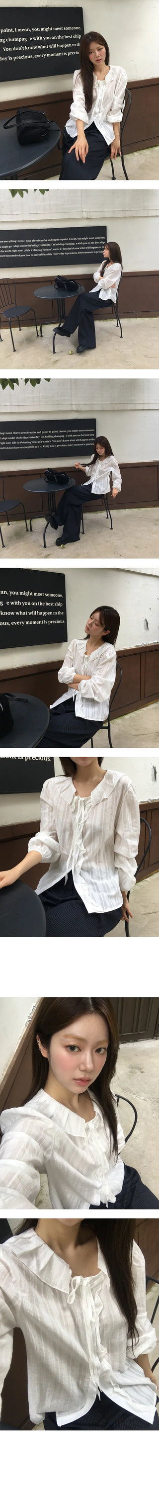 V Frill Front Ribbon Blouse