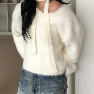 Sally Angora Muffler V Neck Knit