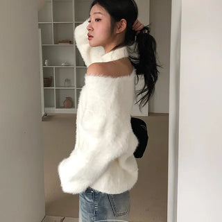 Sally Angora Muffler V Neck Knit