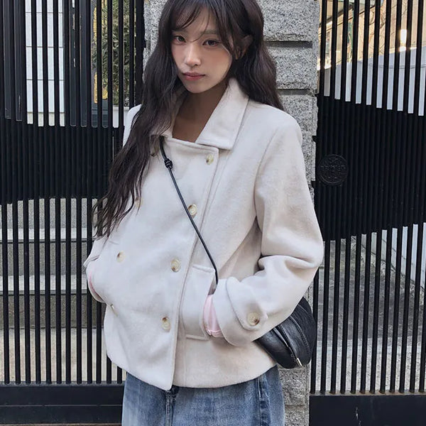 Embracing double collar wool half coat