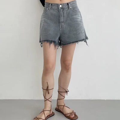Gray denim 3 4 shorts