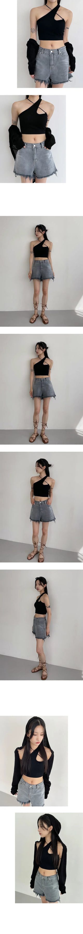 Gray denim 3 4 shorts