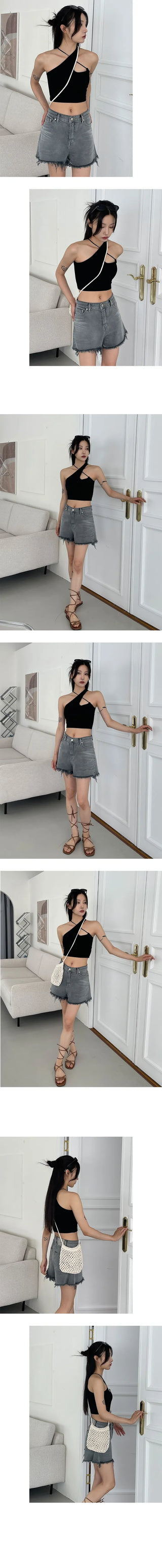 Gray denim 3 4 shorts