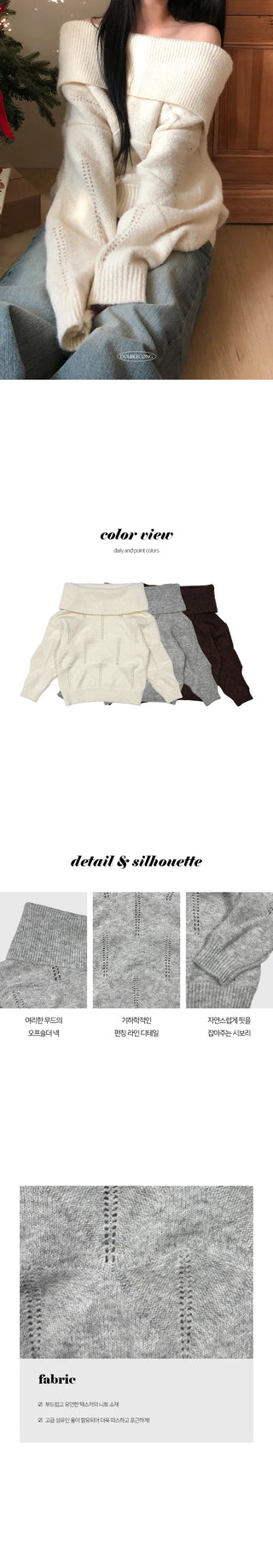 Kanida punching wool off shoulder knit