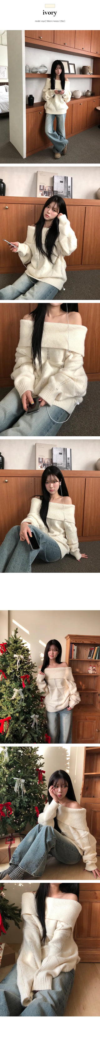 Kanida punching wool off shoulder knit
