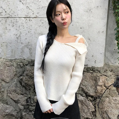 Fleece ribbon team one shoulder ribbed knit