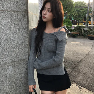 Fleece ribbon team one shoulder ribbed knit