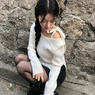 Fleece ribbon team one shoulder ribbed knit
