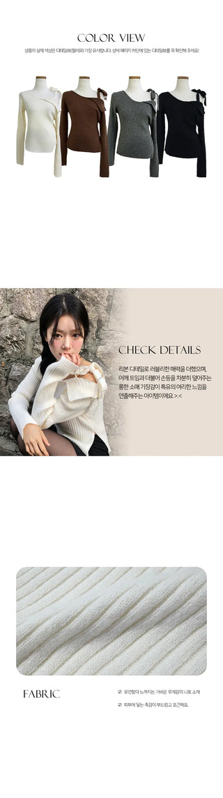 Fleece ribbon team one shoulder ribbed knit
