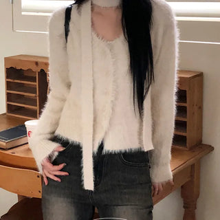 Rollo Angora Muffler Knit Cardigan Set