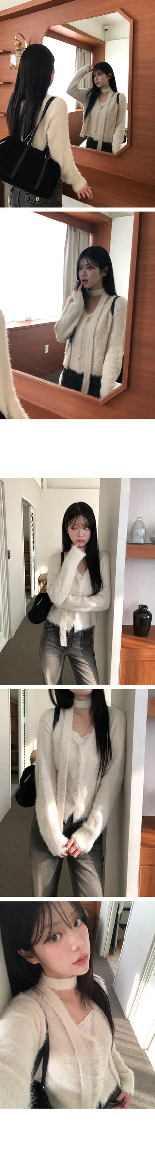 Rollo Angora Muffler Knit Cardigan Set