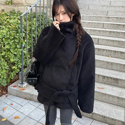 Planning Pla high neck belt double coat