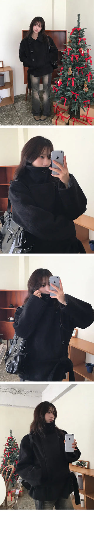 Planning Pla high neck belt double coat