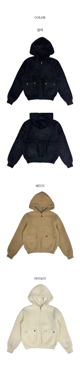Dason pocket button fur collar zip up