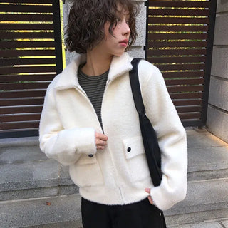 Dason pocket button fur collar zip up