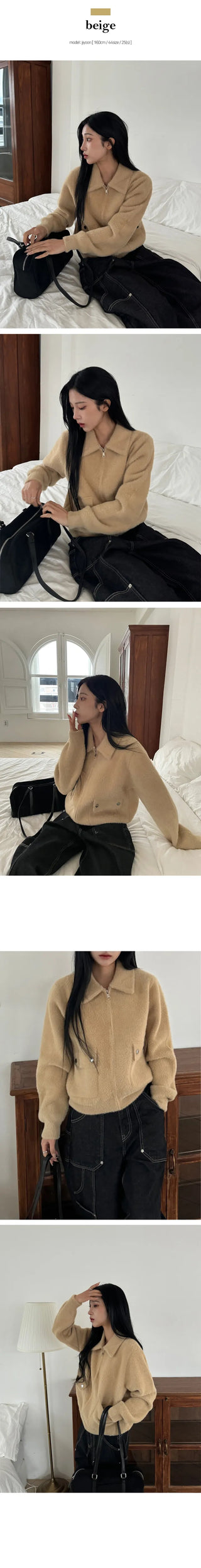 Dason pocket button fur collar zip up