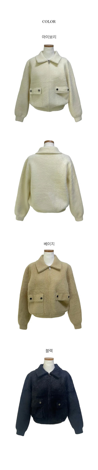 Dason pocket button fur collar zip up