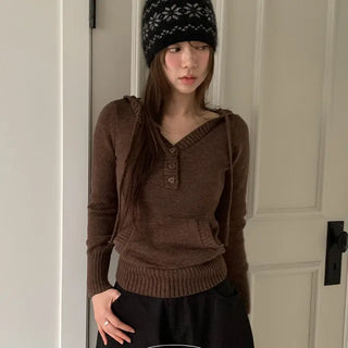 Ruri Heart Button Hooded Knit