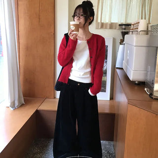 Crepe Button Point Cardigan