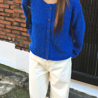 Crepe Button Point Cardigan