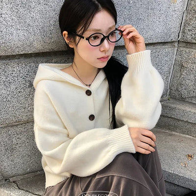 Duca Loose Knit Button Hooded Cardigan