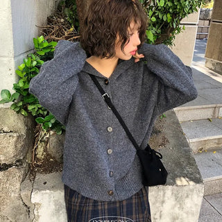 Duca Loose Knit Button Hooded Cardigan