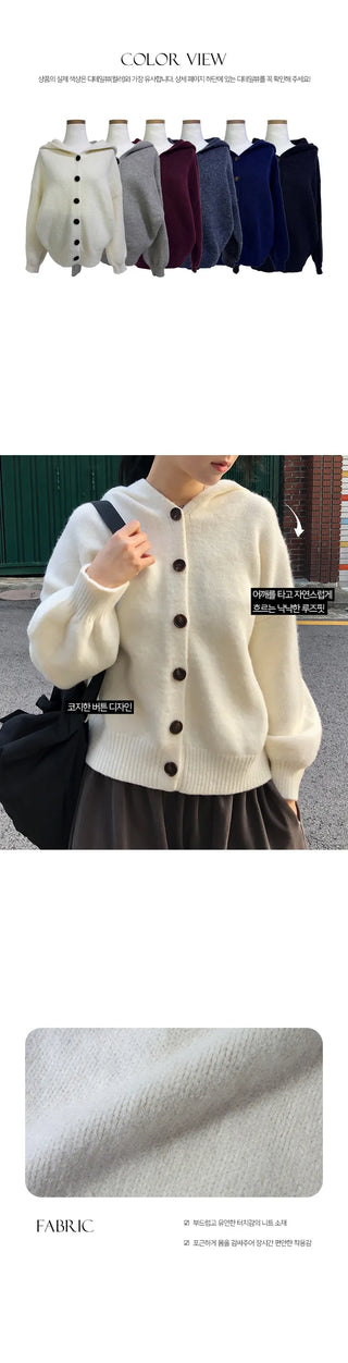 Duca Loose Knit Button Hooded Cardigan