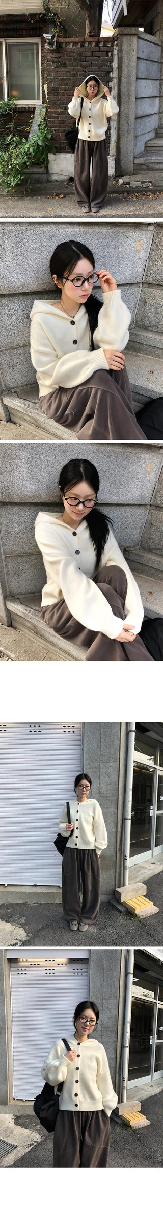 Duca Loose Knit Button Hooded Cardigan