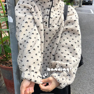 Dot color block anorak fleece zip up