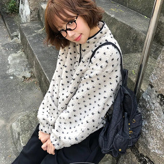 Dot color block anorak fleece zip up