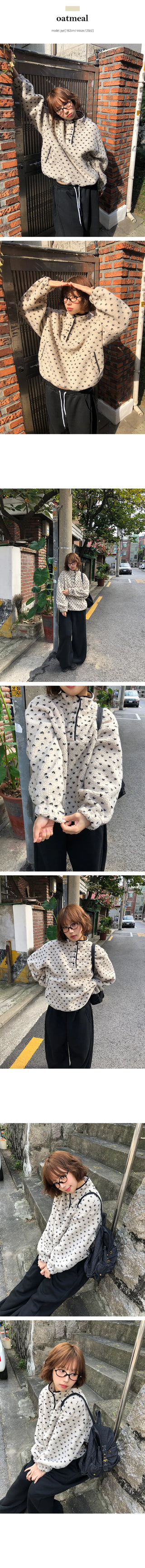Dot color block anorak fleece zip up