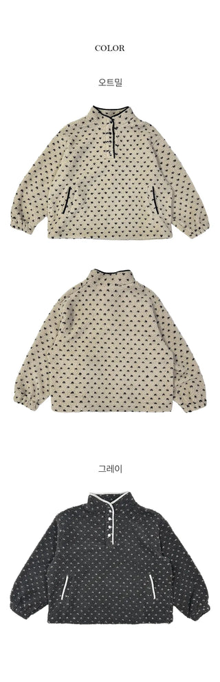 Dot color block anorak fleece zip up