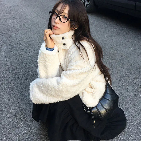 Bear Poggle fleece high neck short jacket