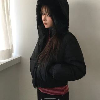 Planning Goring high neck fur hood short padding