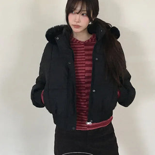 Planning Goring high neck fur hood short padding