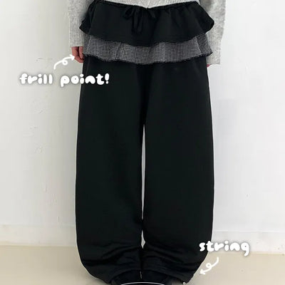 Check Frill Pants Banding Pants