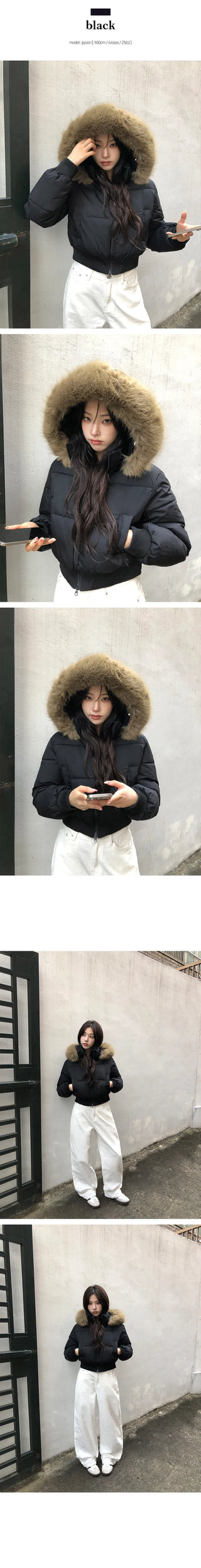 Poppy matte fur hooded short padding